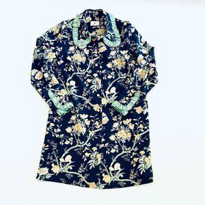 Floral mini dress Small ruffle navy green